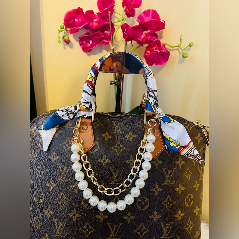 Louis Vuitton Alma Leather Monogram Handbag with Colorful Scarf